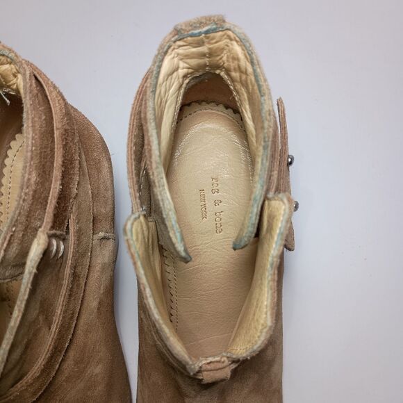 Rag & Bone Harrow Suede Ankle Boots in Beige Block Heel Ankle Strap Size 37 US 7 - Picture 10 of 16